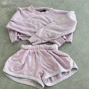 KatieJ NYC Tween Kimmie Sweatshort and Jan Cropped Sweatshirt in Baby Pink
